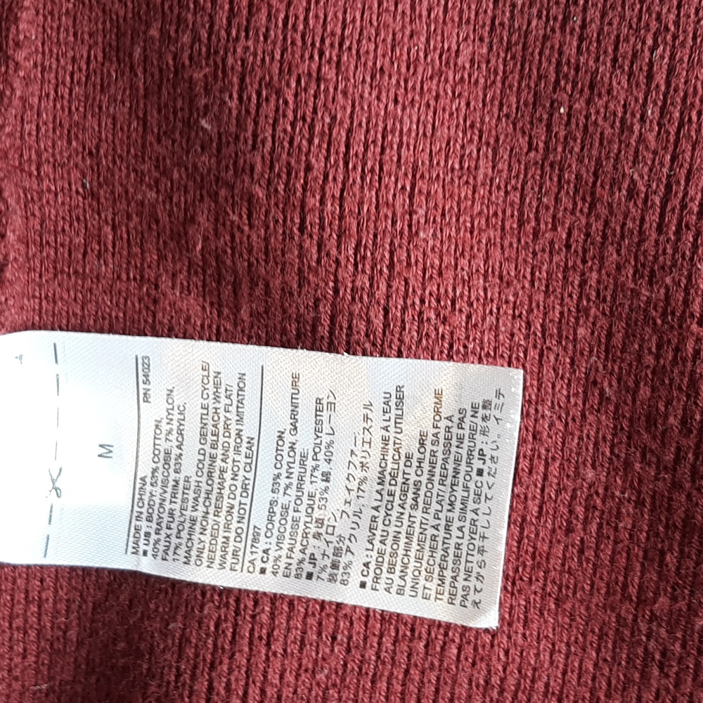 Wine color faux fur open front sweater - Picture 6 of 9